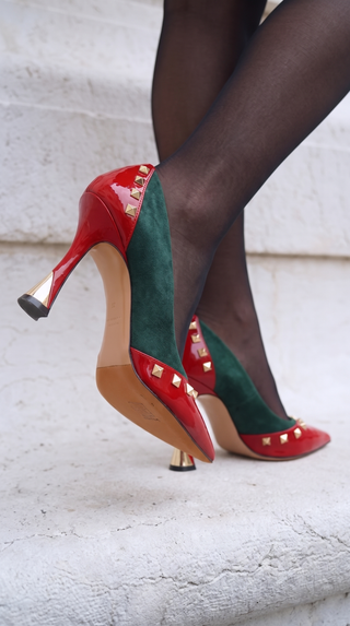 The Bella Vita Studded Red & Green Leather Pump Women Shoe - Glamourous Grace
