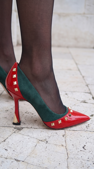 The Bella Vita Studded Red & Green Leather Pump Women Shoe - Glamourous Grace