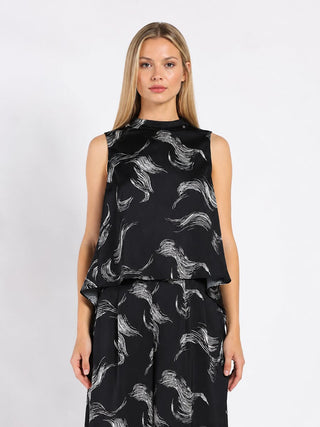 High-Low Sleeveless Printed Shirt