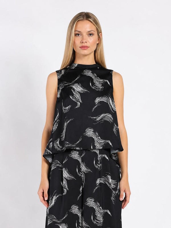 High-Low Sleeveless Printed Shirt - Glamourous Grace