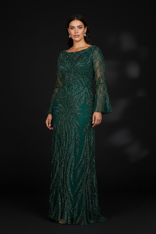 Lara 28887 - High Neck Beaded Dress with Bell Sleeves - Glamourous Grace