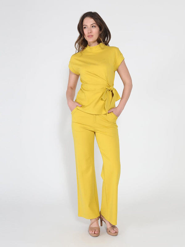 High neck tie detail short sleeve solid top - Glamourous Grace
