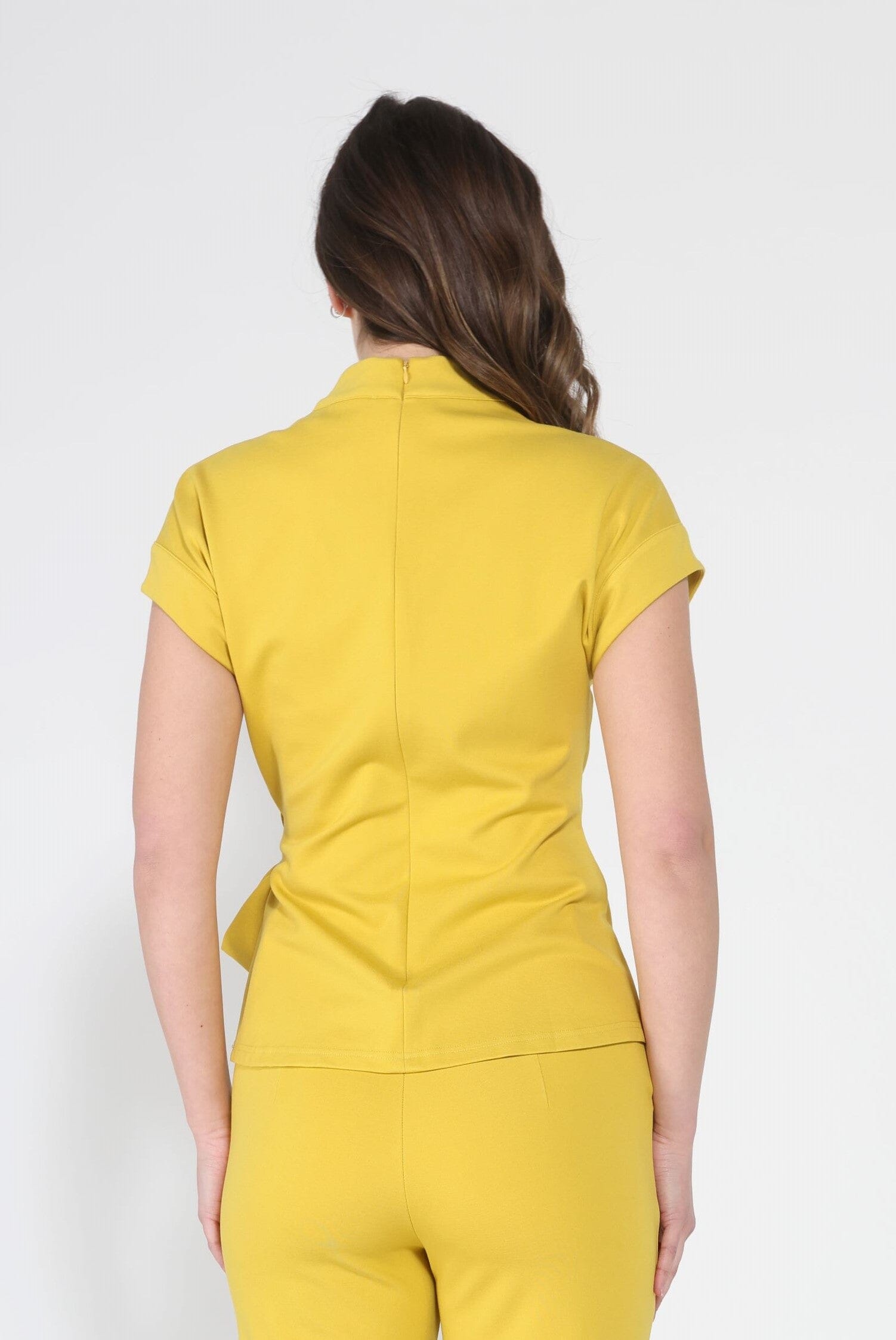 High neck tie detail short sleeve solid top - Glamourous Grace