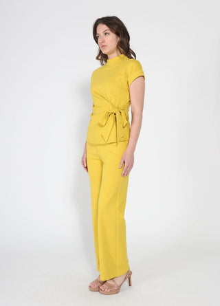 High neck tie detail short sleeve solid top