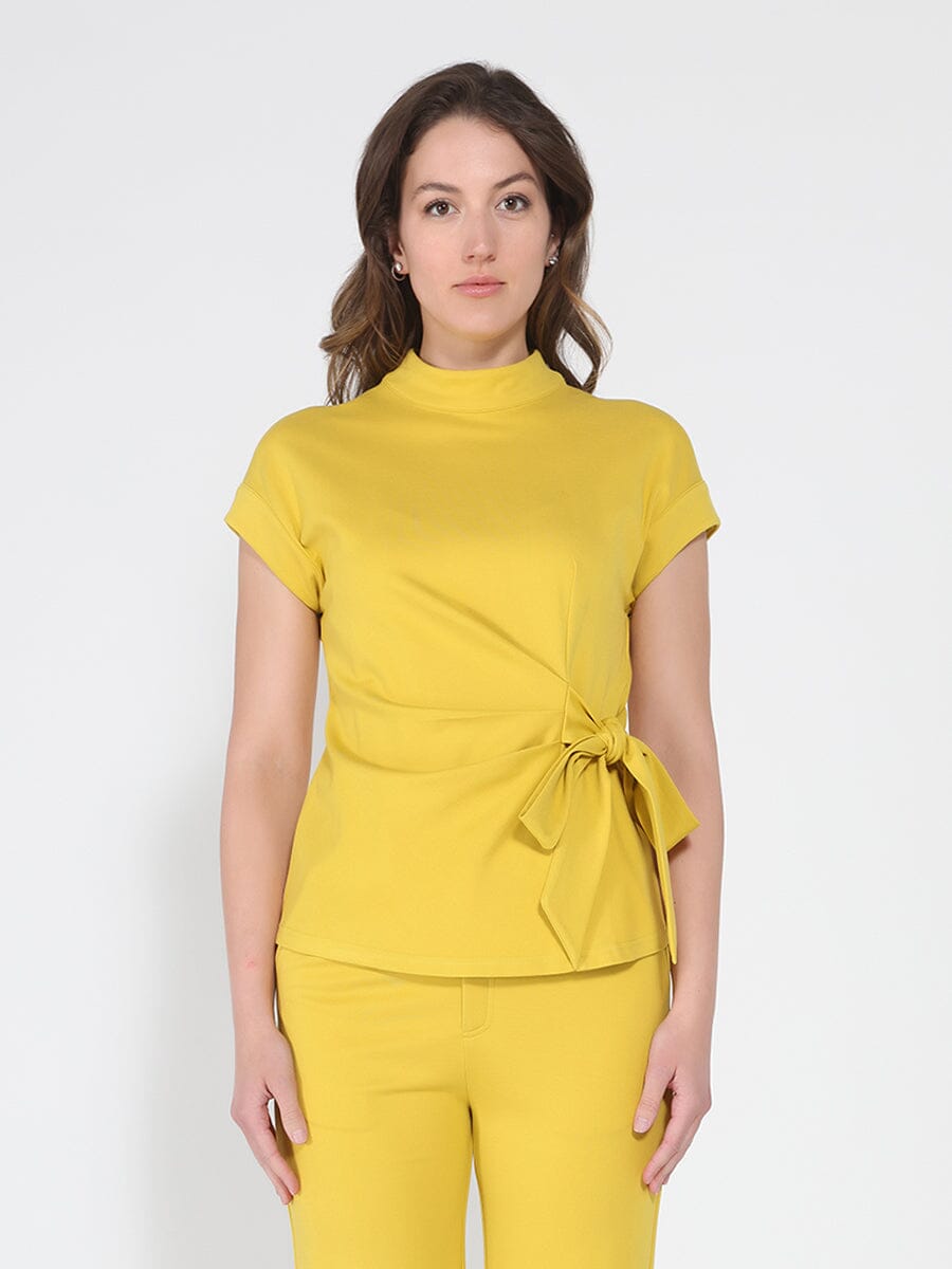 High neck tie detail short sleeve solid top - Glamourous Grace