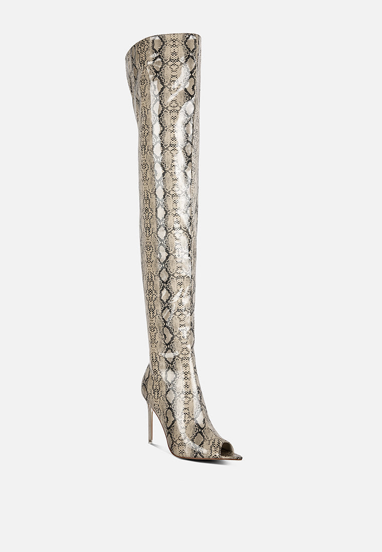 High Drama Snake Print Stiletto Long Boots - Glamourous Grace