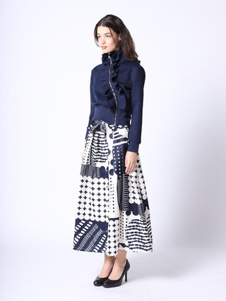Highneck Scuba Assymetrical Ruffled Zip Jacket