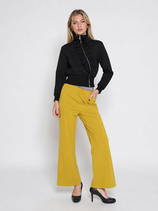 Highneck Scuba Assymetrical Ruffled Zip Jacket - Glamourous Grace
