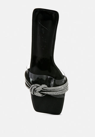 Hiorda Rhinestone Knotted Spool Heel Sandals - Glamourous Grace