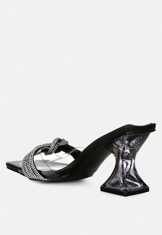 Hiorda Rhinestone Knotted Spool Heel Sandals - Glamourous Grace