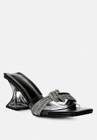 Hiorda Rhinestone Knotted Spool Heel Sandals - Glamourous Grace