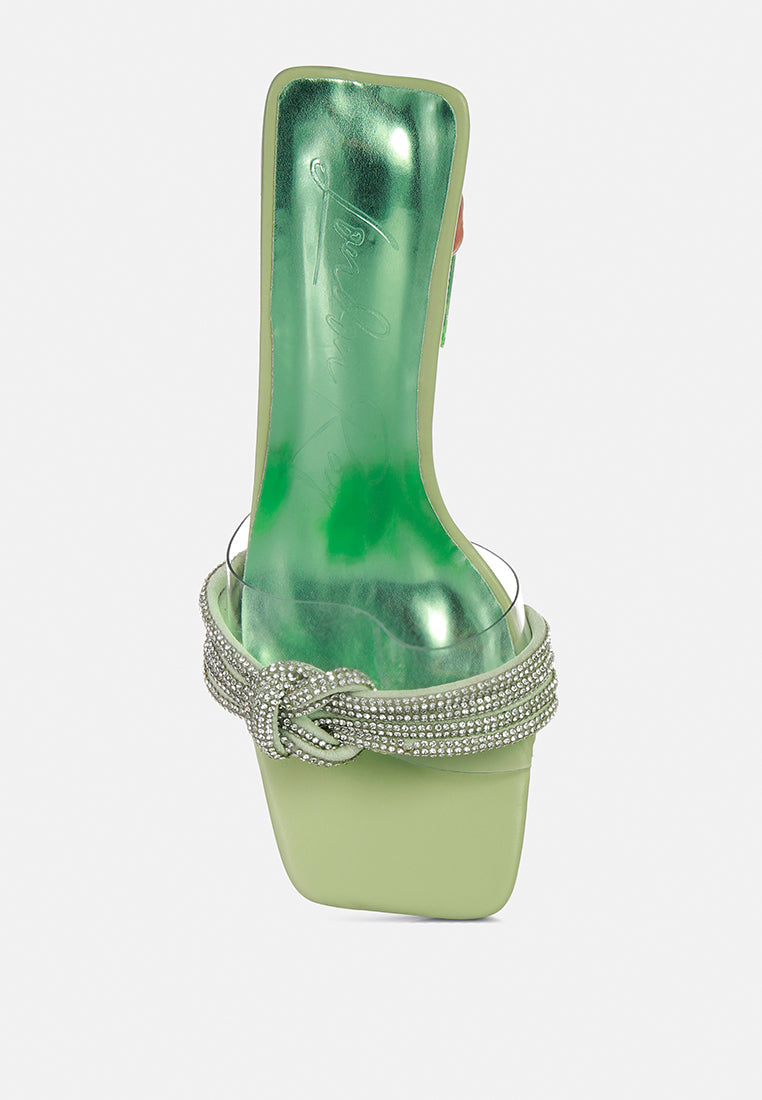 Hiorda Rhinestone Knotted Spool Heel Sandals - Glamourous Grace