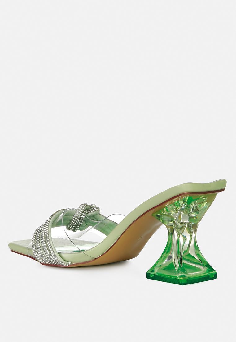 Hiorda Rhinestone Knotted Spool Heel Sandals - Glamourous Grace
