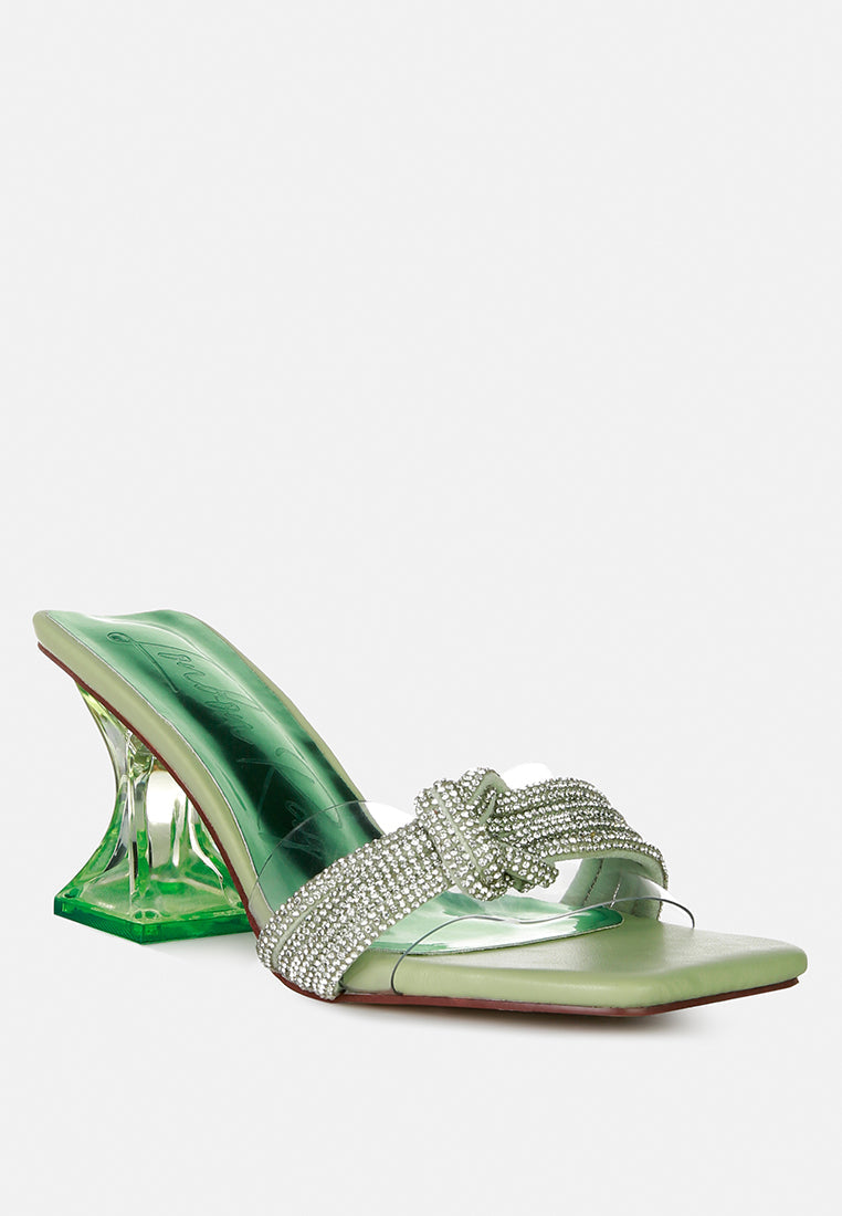 Hiorda Rhinestone Knotted Spool Heel Sandals - Glamourous Grace