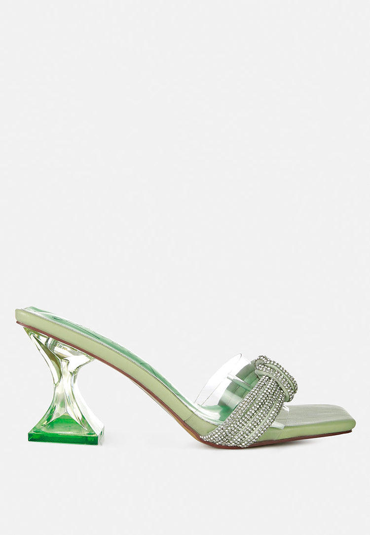 Hiorda Rhinestone Knotted Spool Heel Sandals - Glamourous Grace