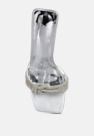 Hiorda Rhinestone Knotted Spool Heel Sandals - Glamourous Grace