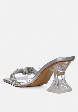 Hiorda Rhinestone Knotted Spool Heel Sandals - Glamourous Grace