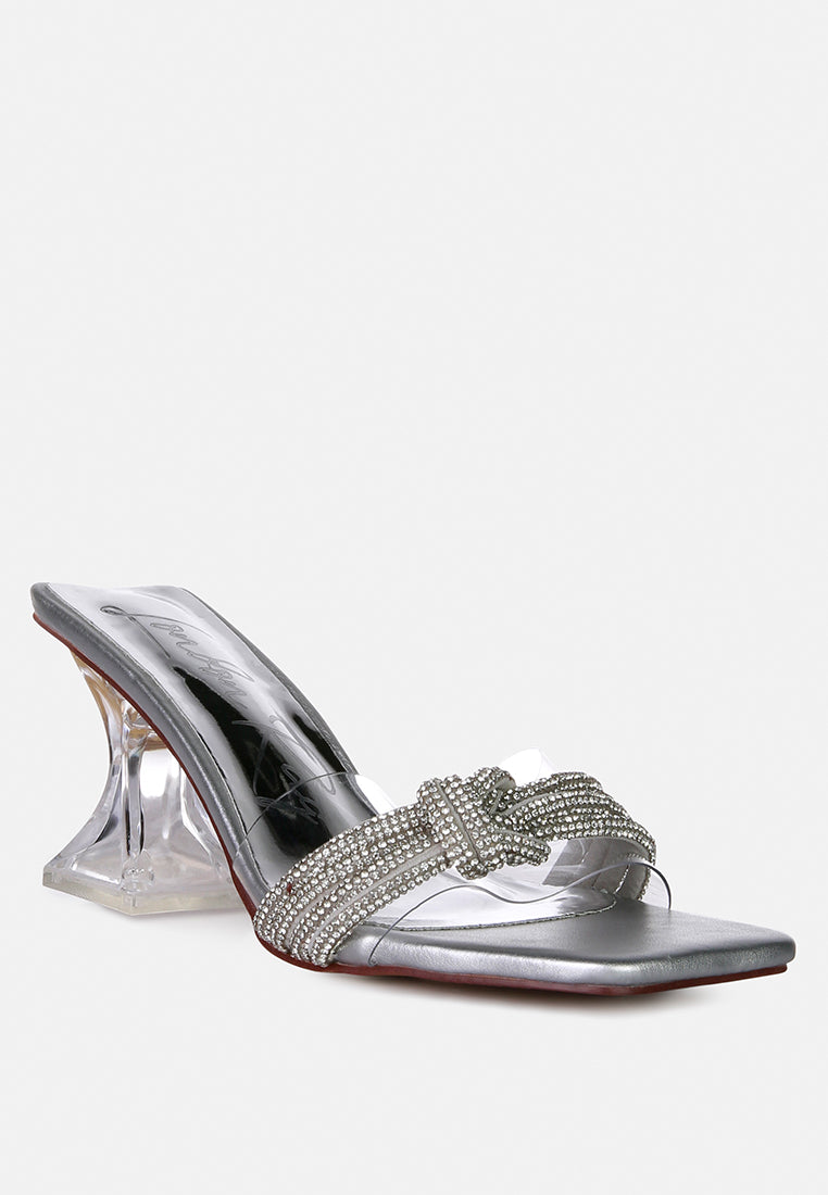 Hiorda Rhinestone Knotted Spool Heel Sandals - Glamourous Grace