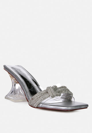 Hiorda Rhinestone Knotted Spool Heel Sandals - Glamourous Grace