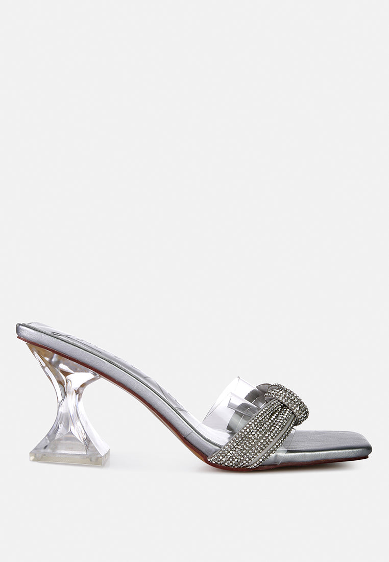 Hiorda Rhinestone Knotted Spool Heel Sandals - Glamourous Grace