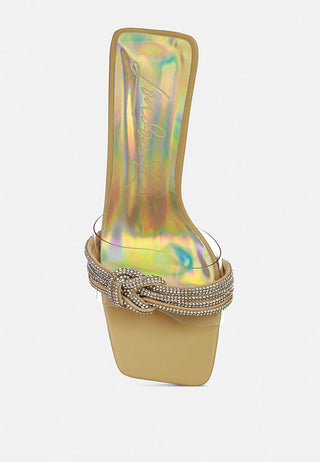 Hiorda Rhinestone Knotted Spool Heel Sandals - Glamourous Grace