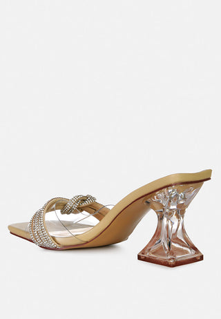 Hiorda Rhinestone Knotted Spool Heel Sandals - Glamourous Grace