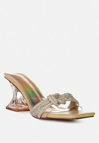 Hiorda Rhinestone Knotted Spool Heel Sandals - Glamourous Grace