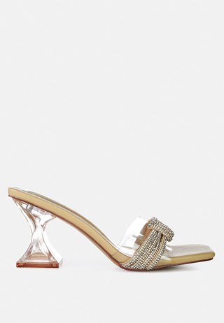 Hiorda Rhinestone Knotted Spool Heel Sandals - Glamourous Grace
