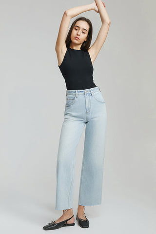 Moon Curve Raw Hem Crop Jeans HJ129 - Glamourous Grace