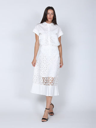 Hollow-Out Lace Embroidered Front Pocket Top