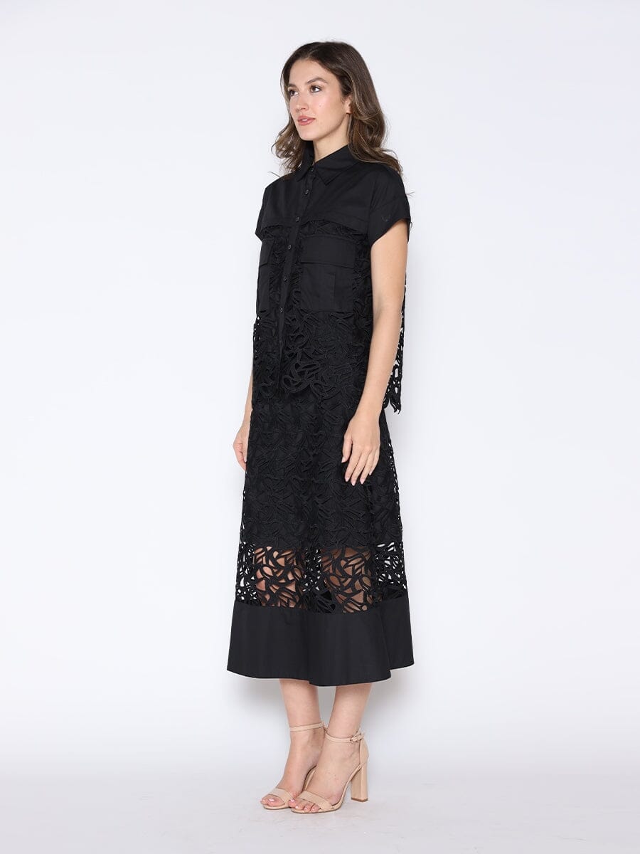 Hollow-Out Lace Embroidered Front Pocket Top