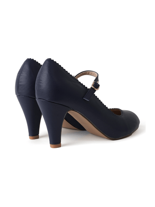 Navy J.Adams heels with sleek design and pointed toe, stylish women's footwear perfect for formal or casual occasions.
