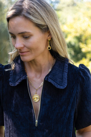 Horsehead Disc Charm Necklace - Paperclip Chain - 18k Gold Plated - Glamourous Grace