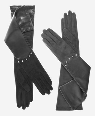 FS03W12 (slate) - Italian leather evening gloves with Swarovski crystal accents 12-button length - Glamourous Grace