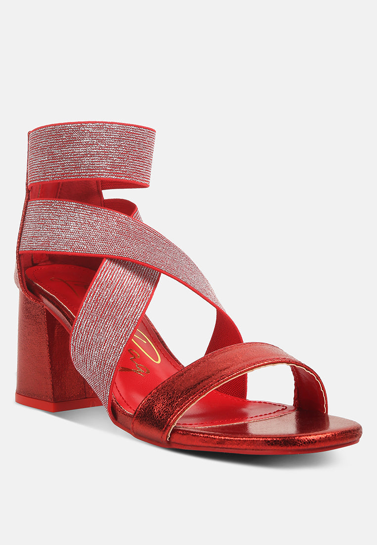 Huskies Metallic Faux Leather Block Heel Sandals - Glamourous Grace