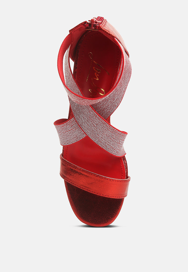 Huskies Metallic Faux Leather Block Heel Sandals - Glamourous Grace
