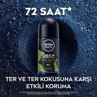 Nivea Men Deep Dimension Amazonia Roll-on Deodorant - Long Lasting Anti-Perspirant Protection for Men, 72 Hours Freshness, Masculine Scent - Glamourous Grace