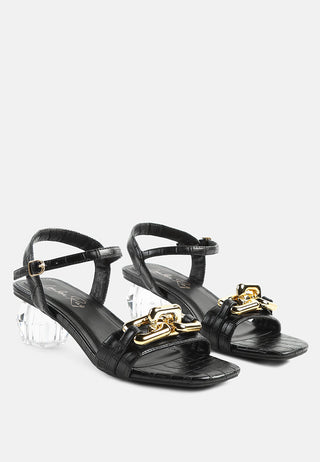 Icicle Clear Low Heel Metal Chain Sandals