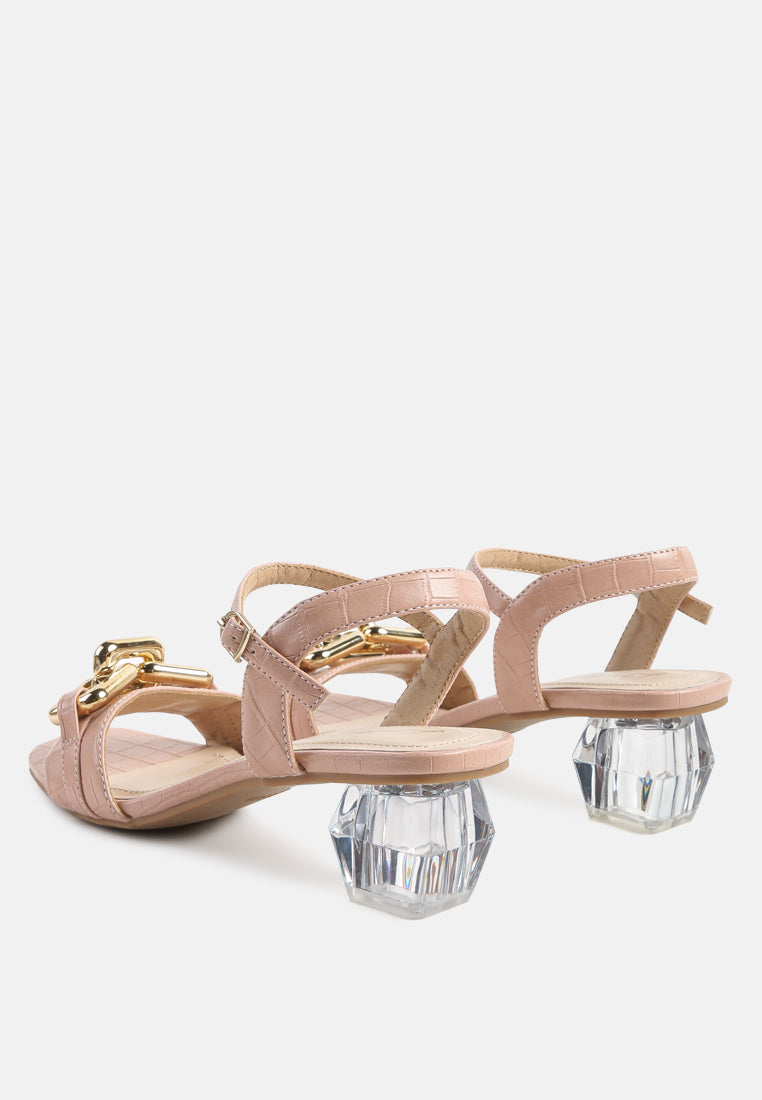 Icicle Clear Low Heel Metal Chain Sandals - Glamourous Grace