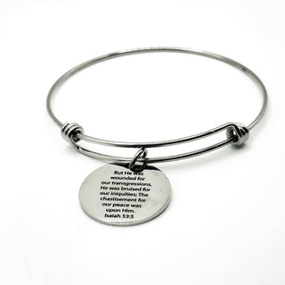 Isaiah 53 5 Scripture Bracelet Christian Faith Jewelry Stainless Steel Engraved 25mm Charm Bible Verse Gift