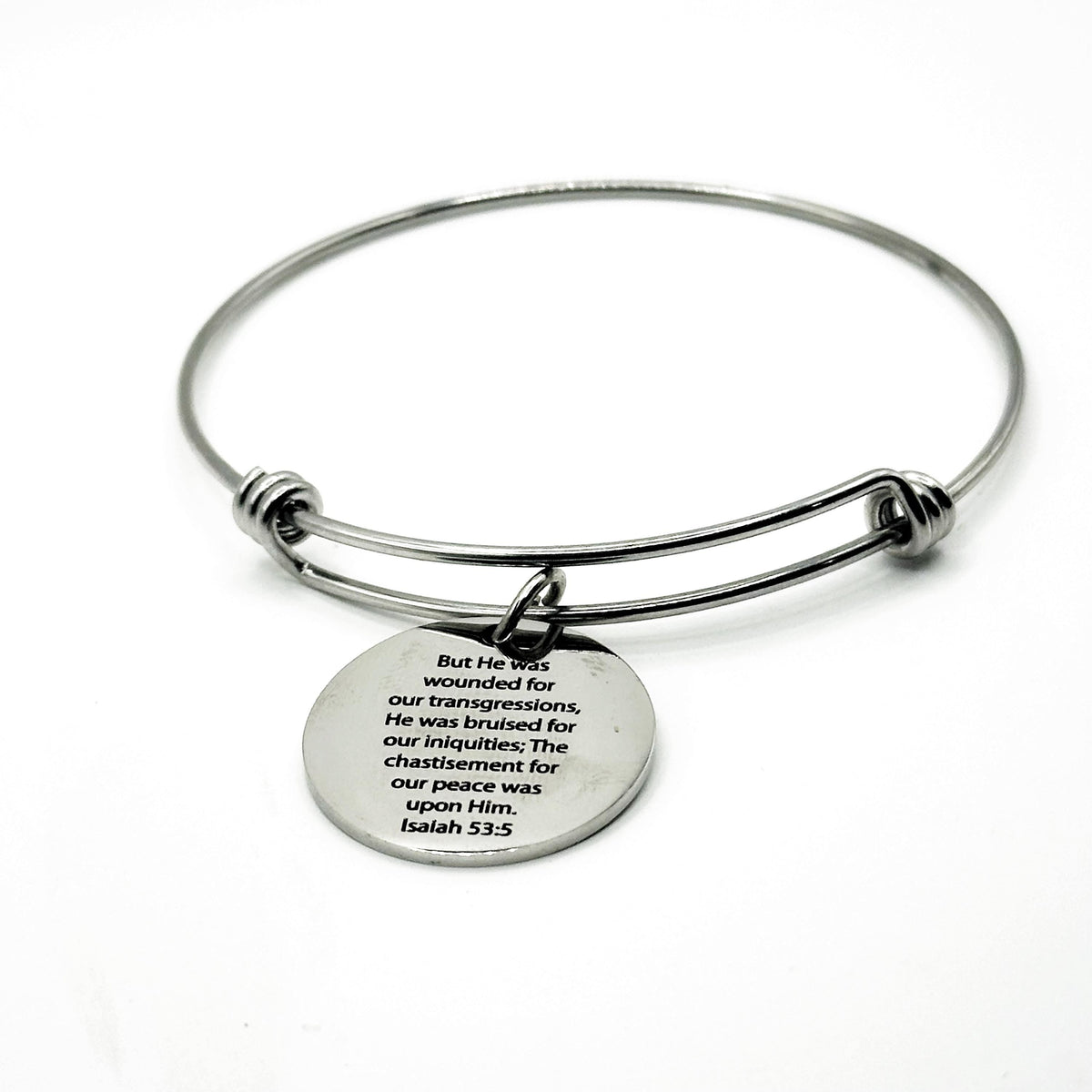 Isaiah 53 5 Scripture Bracelet Christian Faith Jewelry Stainless Steel Engraved 25mm Charm Bible Verse Gift