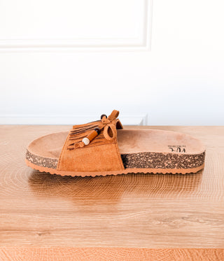 Lilliam Fringe Beaded Sandals in Tan - Glamourous Grace