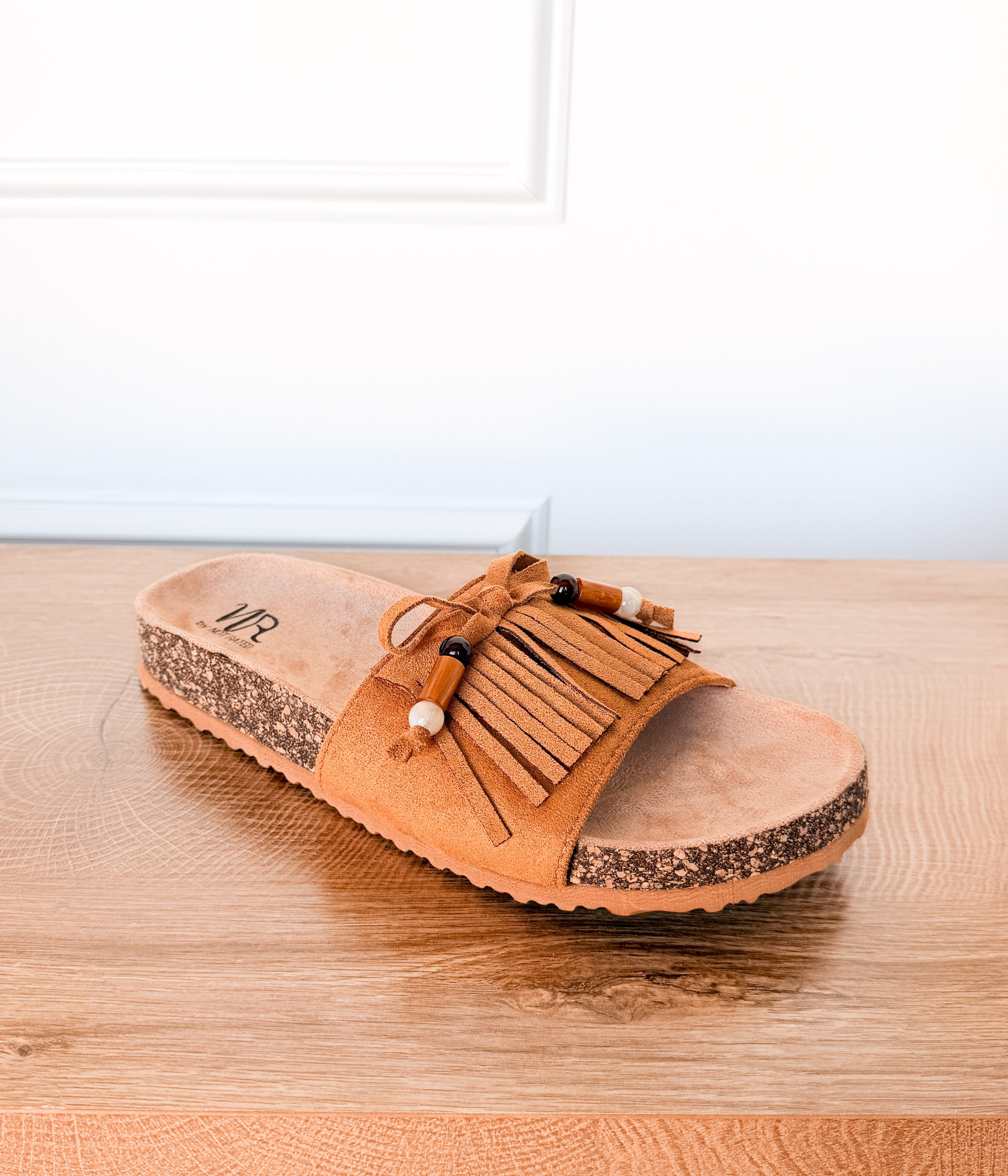 Lilliam Fringe Beaded Sandals in Tan - Glamourous Grace