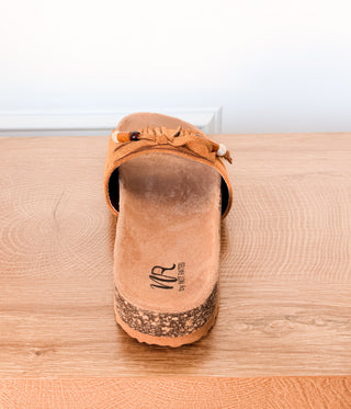Lilliam Fringe Beaded Sandals in Tan - Glamourous Grace