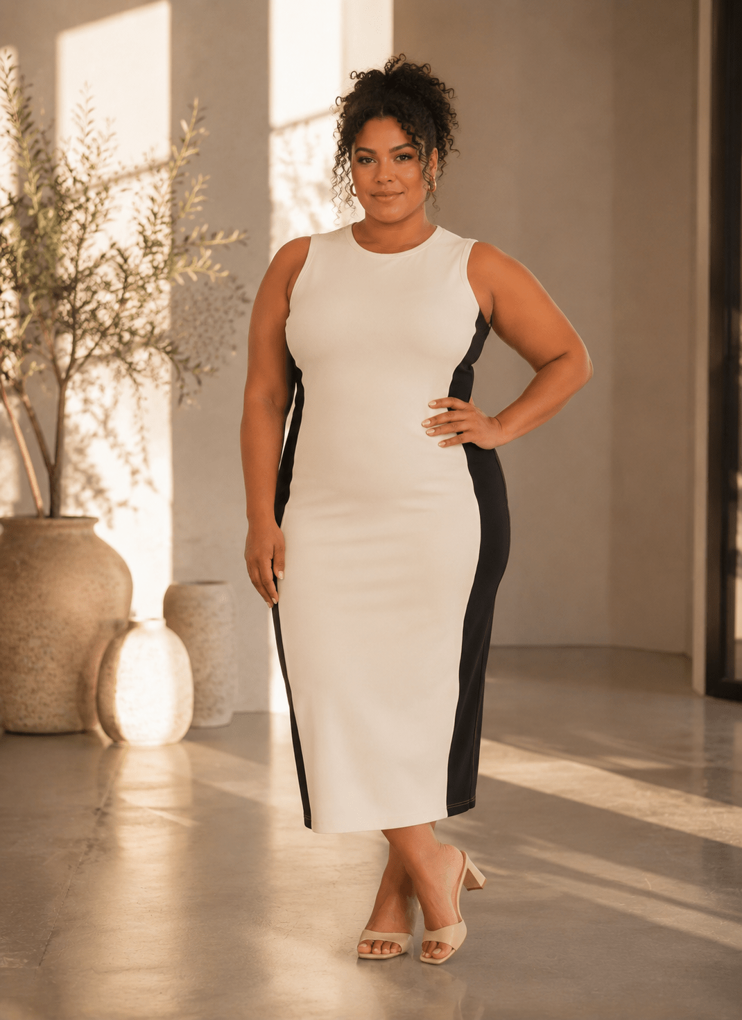 Illusionary Everyday Color Block Dress White