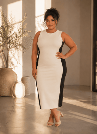 Illusionary Everyday Color Block Dress White