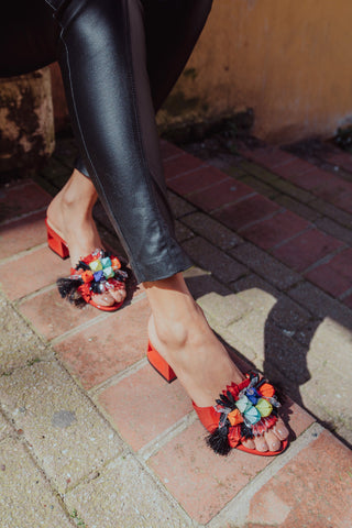The Vigo Red Leather Block Heel Women Sandal - Glamourous Grace