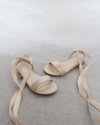 Satin Flat Sandal with Ballerina Lace Up