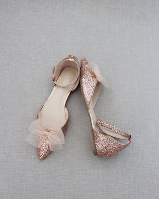 Rock Glitter Pointy Toe Flats with Organza Bow