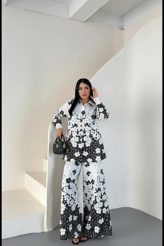 Black and white floral co-ord set - editorial